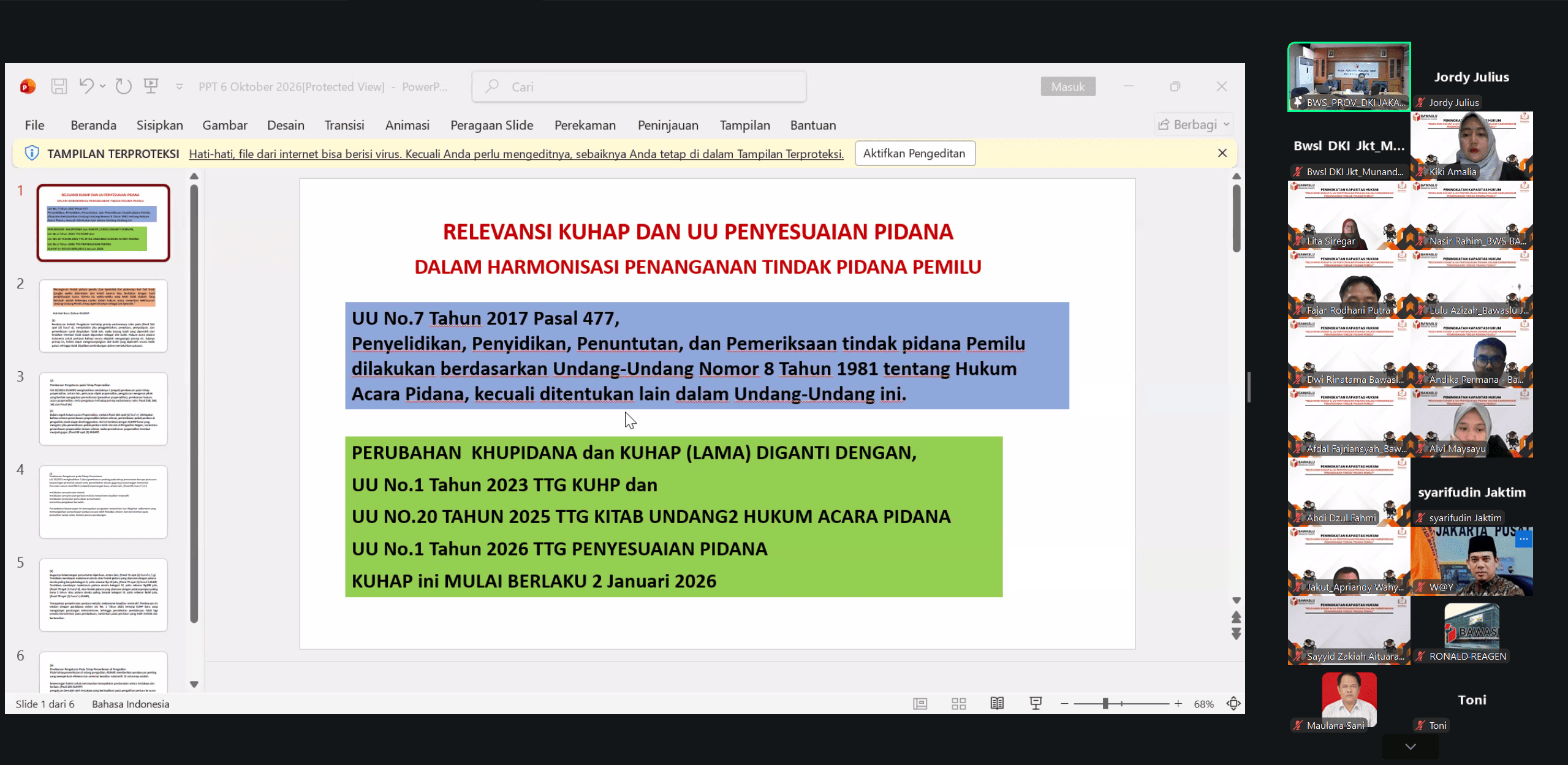 Pemaparan materi oleh Anggota Bawaslu Provinsi DKI Jakarta, Sakhroji