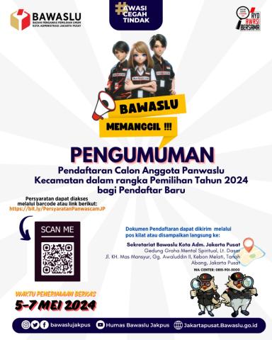 PENGUMUMAN PENDAFTARAN CALON PANSWALU KECAMATAN